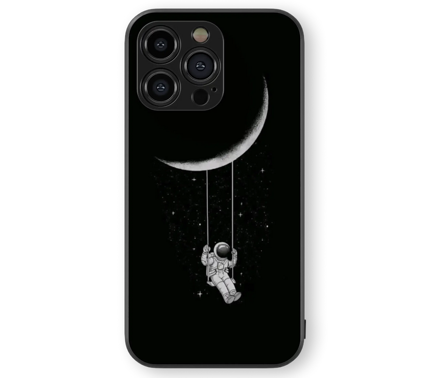 Astronaut Moon Swing Glass Mobile Cover | Cosmic Adventure Series | Premium Glass Back Case