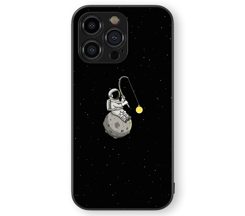 Astronaut Fishing on Moon Glass Mobile Cover | Cosmic Adventure Series | Premium Glass Back Case