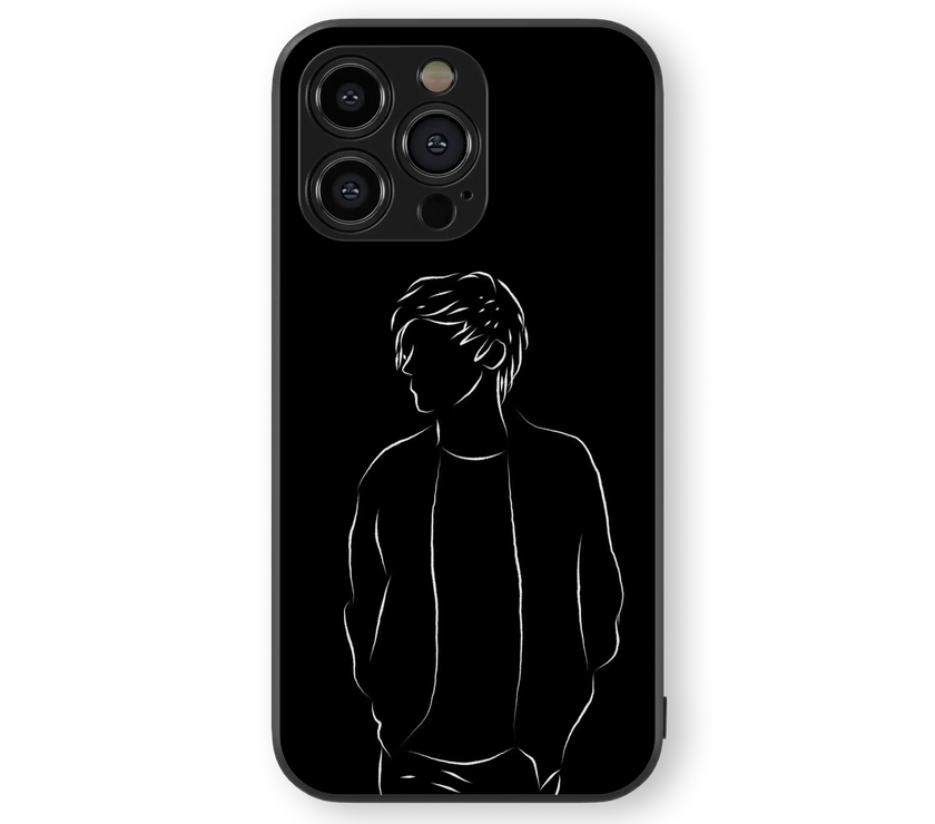 Minimalist Male Silhouette Glass Mobile Cover | Monochrome Series | Premium Glass Back Case