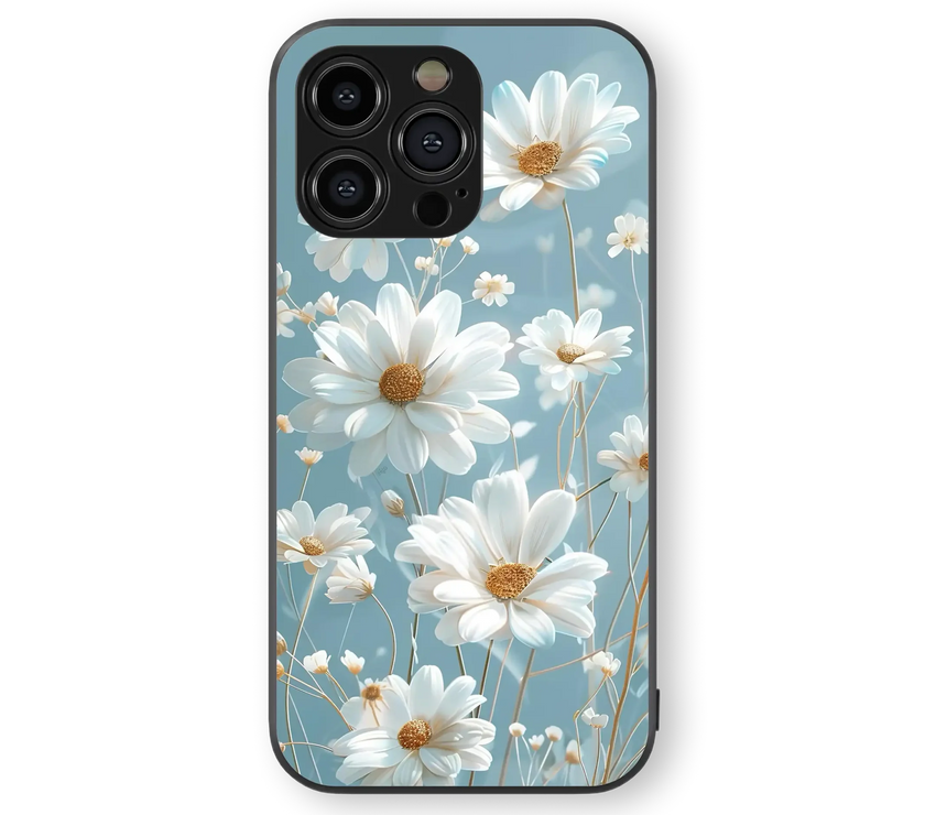 Elegant Floral Glass Mobile Cover | Daisy Delight Series | Premium Glass Back Case