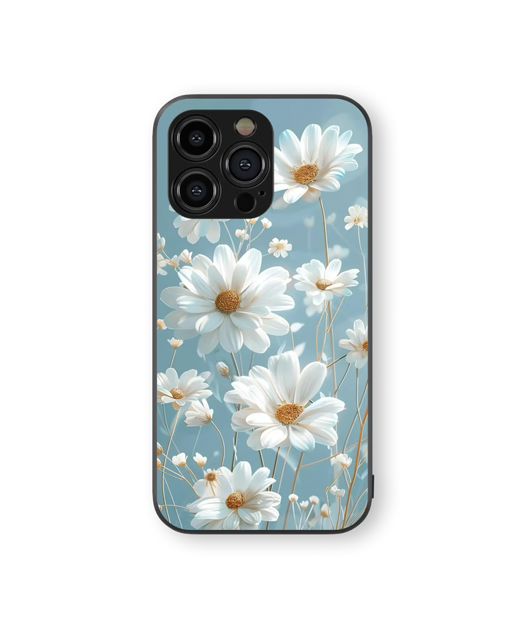 Elegant Floral Glass Mobile Cover | Daisy Delight Series | Premium Glass Back Case