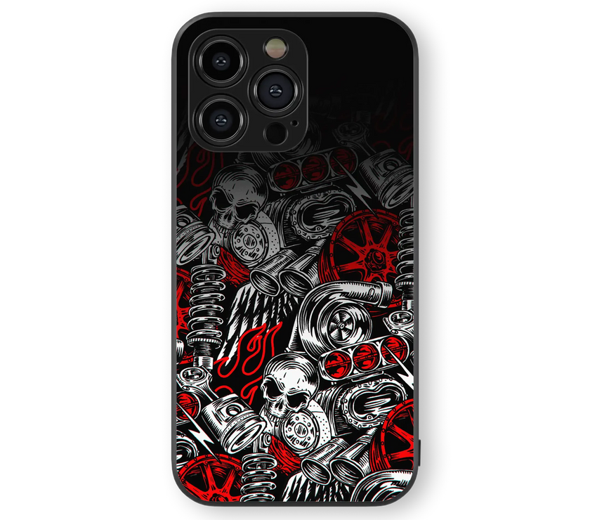 Skulls and Gears Glass Mobile Cover | Dark Arts Series | Premium Glass Back Case