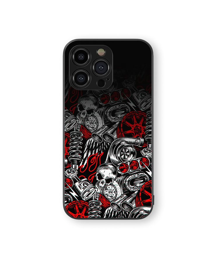 Skulls and Gears Glass Mobile Cover | Dark Arts Series | Premium Glass Back Case