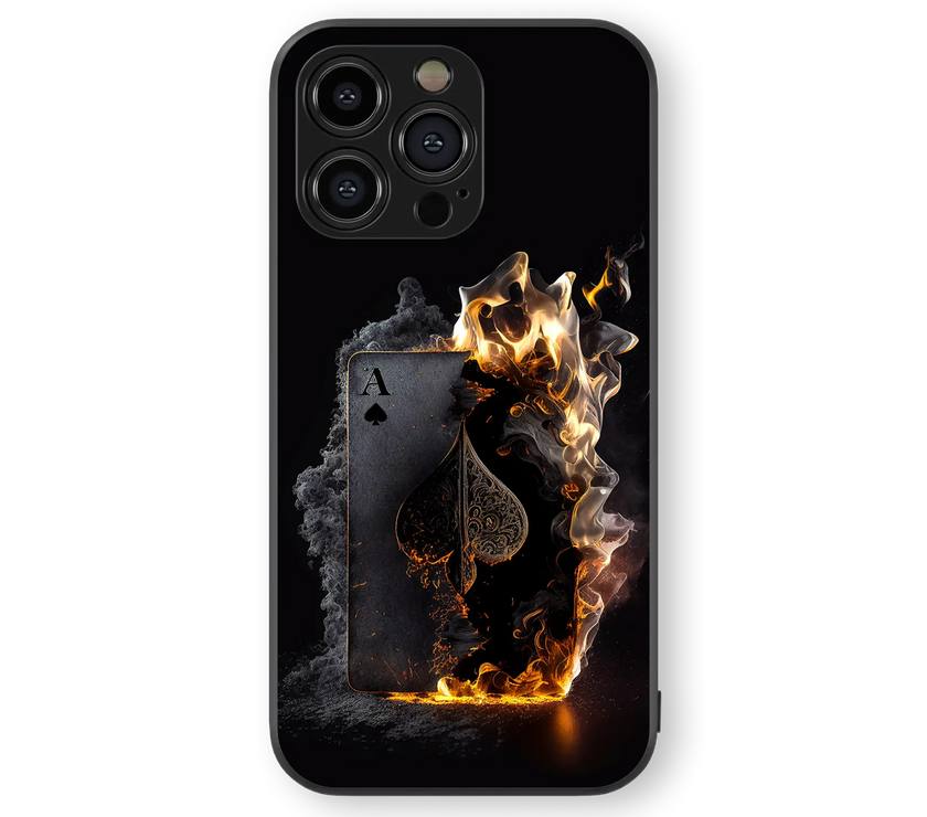 Burning Ace of Spades Glass Mobile Cover | Illusory Art Series | Premium Glass Back Case
