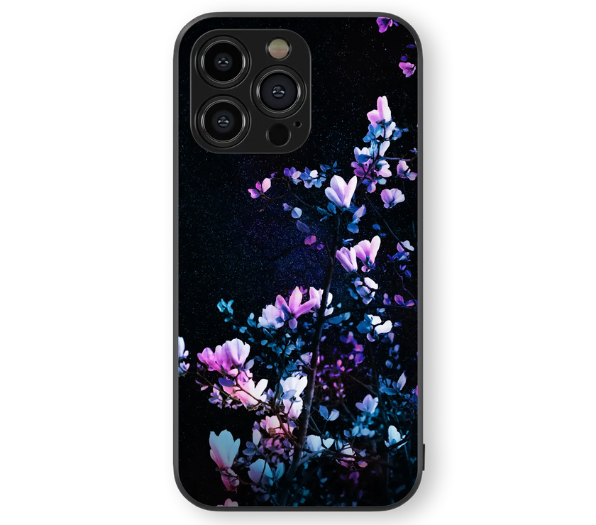 Midnight Blossoms Glass Mobile Cover | Starlight Series | Premium Glass Back Case