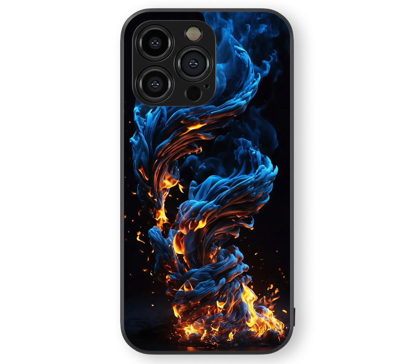 Fiery Blue & Orange Swirl Glass Mobile Cover | Elemental Series | Premium Glass Back Case