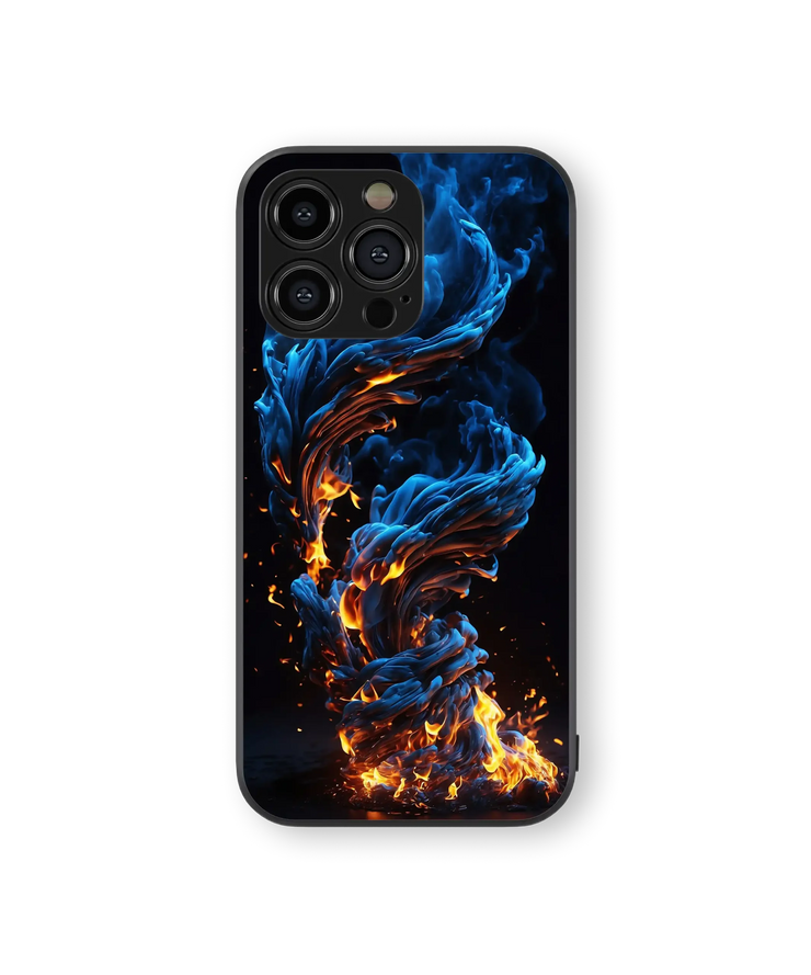 Fiery Blue & Orange Swirl Glass Mobile Cover | Elemental Series | Premium Glass Back Case