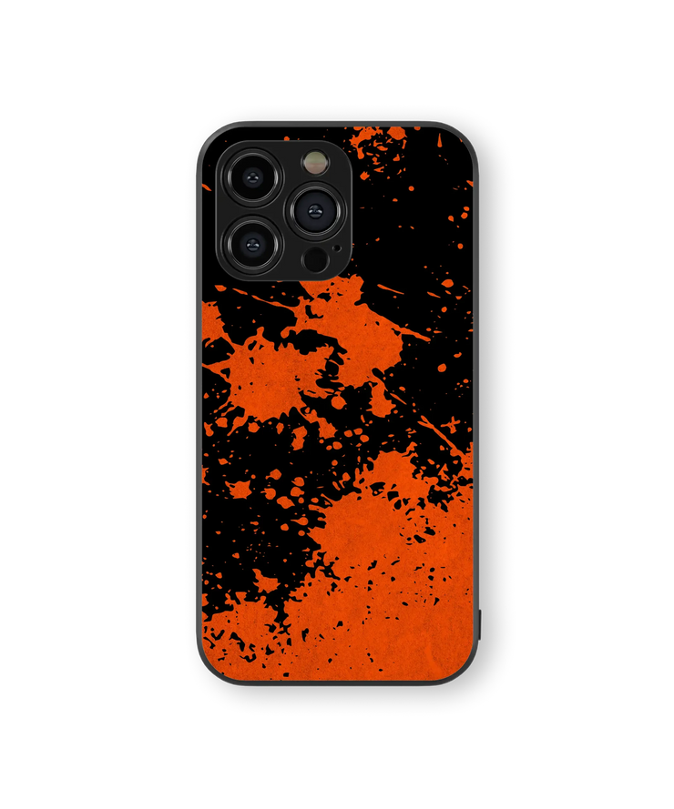 Vibrant Splash Orange & Black Glass Mobile Cover | Artistic Splatter Series | Premium Glass Back Case