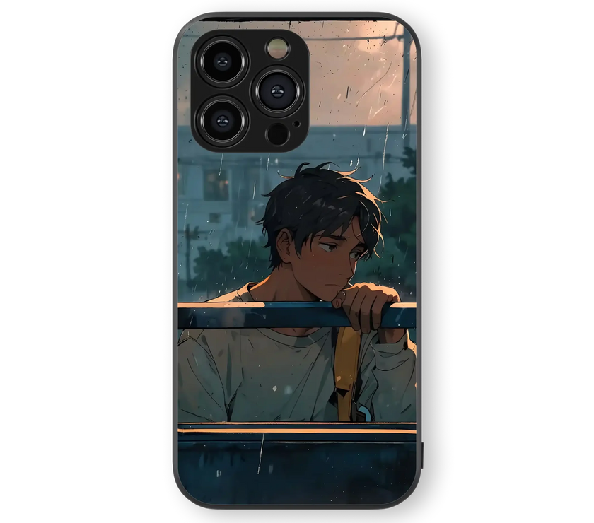 Contemplative Train Journey Glass Mobile Cover | Artistic Anime Style | Premium Glass Back Case