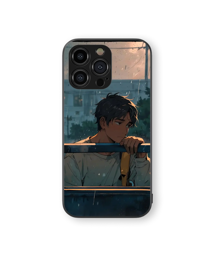 Contemplative Train Journey Glass Mobile Cover | Artistic Anime Style | Premium Glass Back Case