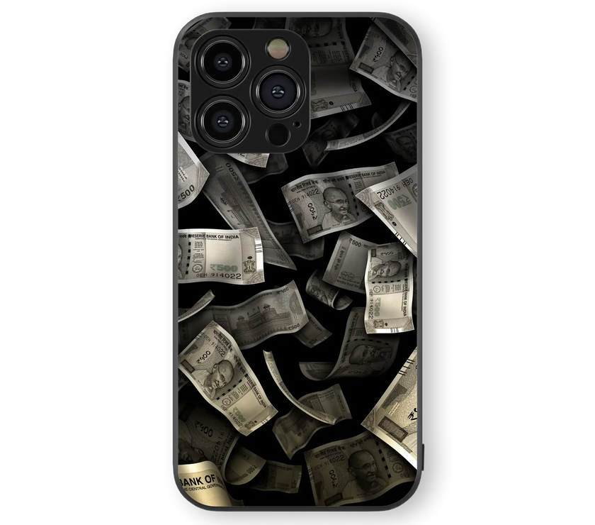 Money Heist Glass Mobile Cover | Currency Collage Series | Premium Glass Back Case
