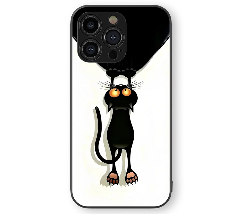 Whimsical Black Cat Glass Mobile Cover | Artistic Series | Premium Glass Back Case