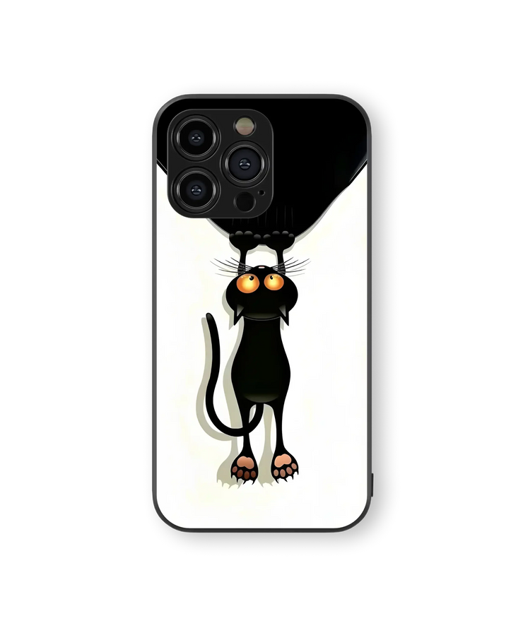 Whimsical Black Cat Glass Mobile Cover | Artistic Series | Premium Glass Back Case