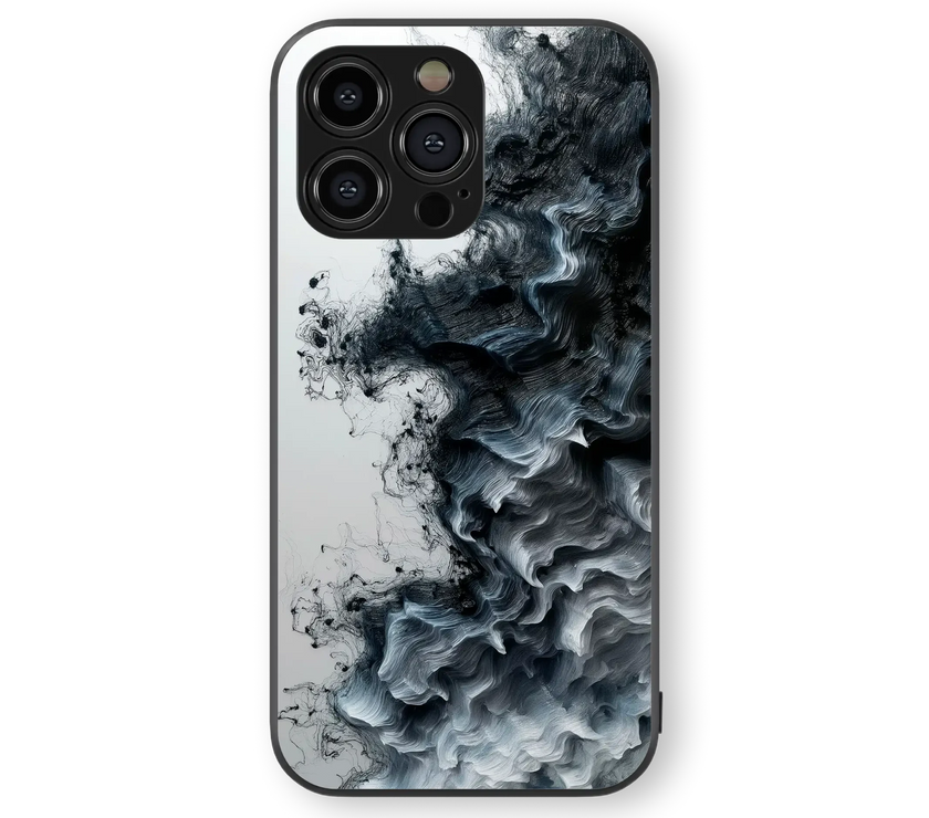 Monochrome Waves Glass Mobile Cover | Artistic Ink Flow Series | Premium Glass Back Case