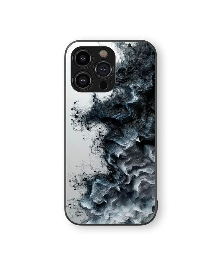 Monochrome Waves Glass Mobile Cover | Artistic Ink Flow Series | Premium Glass Back Case