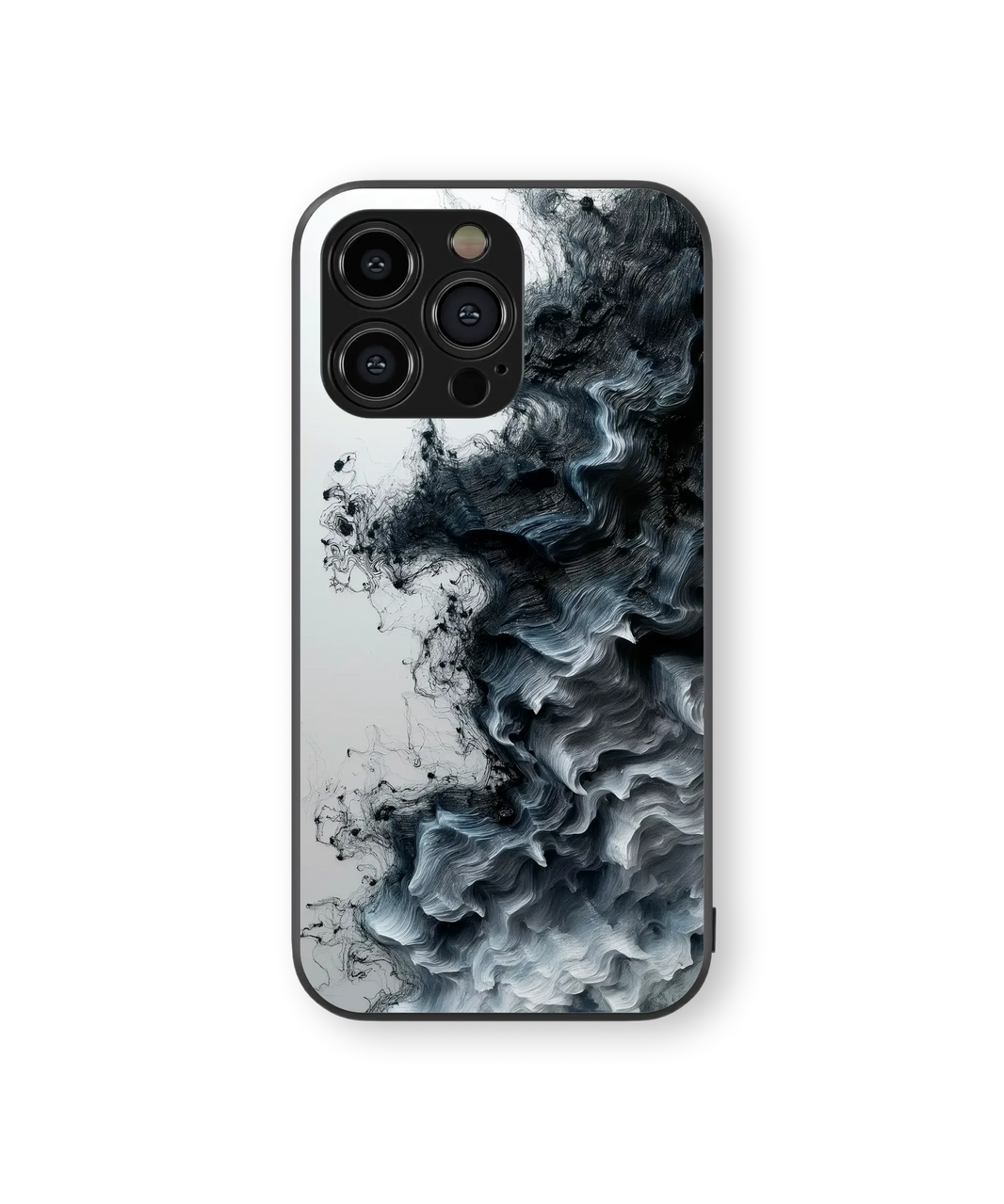 Monochrome Waves Glass Mobile Cover | Artistic Ink Flow Series | Premium Glass Back Case