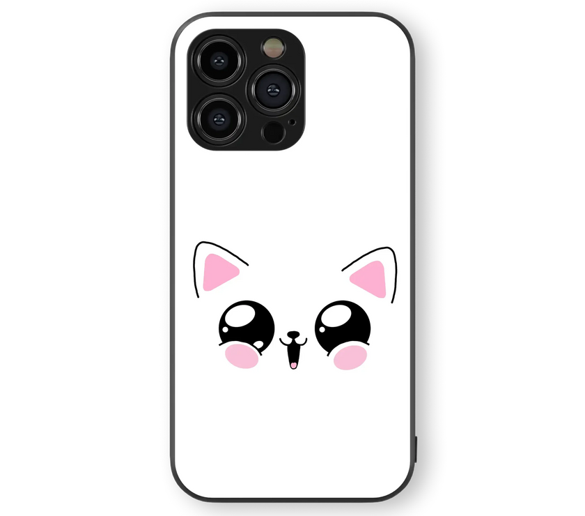 Cute Cat Face Glass Mobile Cover | Kawaii Series | Premium Glass Back Case
