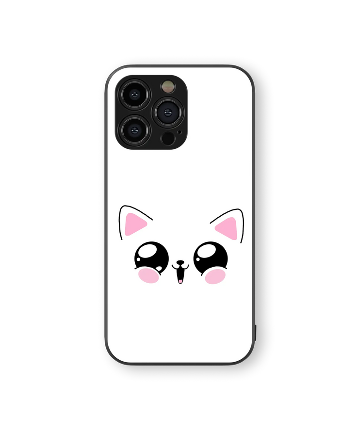Cute Cat Face Glass Mobile Cover | Kawaii Series | Premium Glass Back Case
