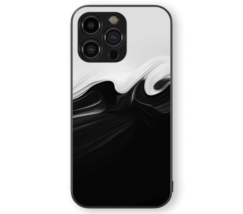 Abstract Art Glass Mobile Cover | Monochrome Wave Series | Premium Glass Back Case