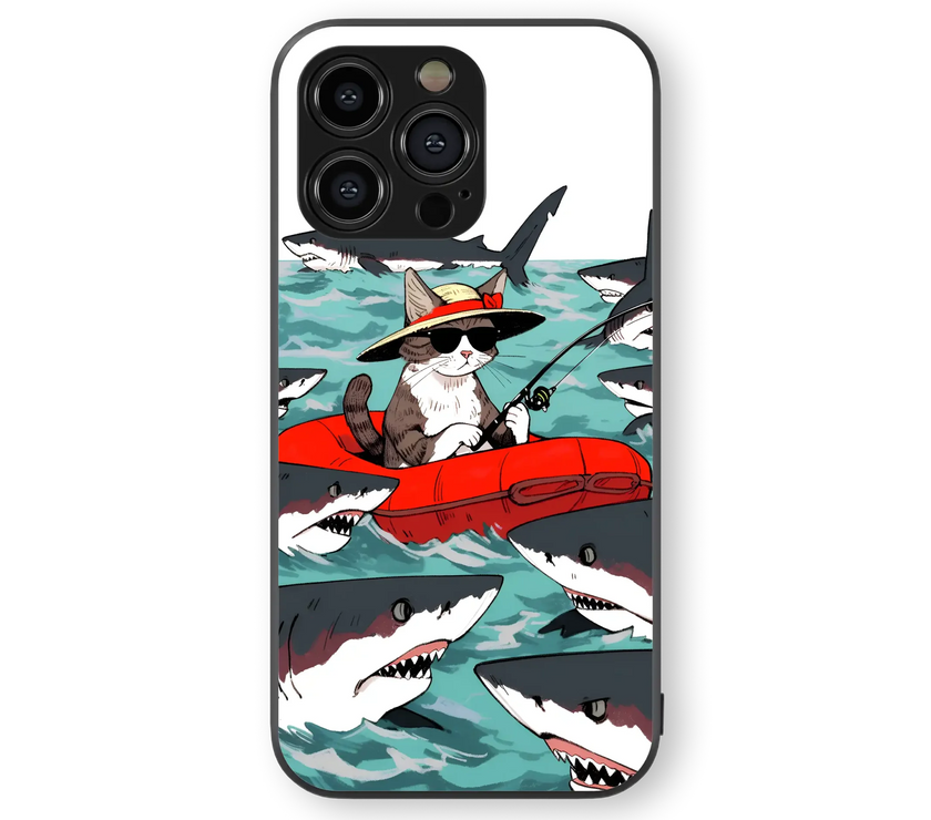 Adventurous Cat Fishing | Shark Encounter Series | Premium Glass Back Case