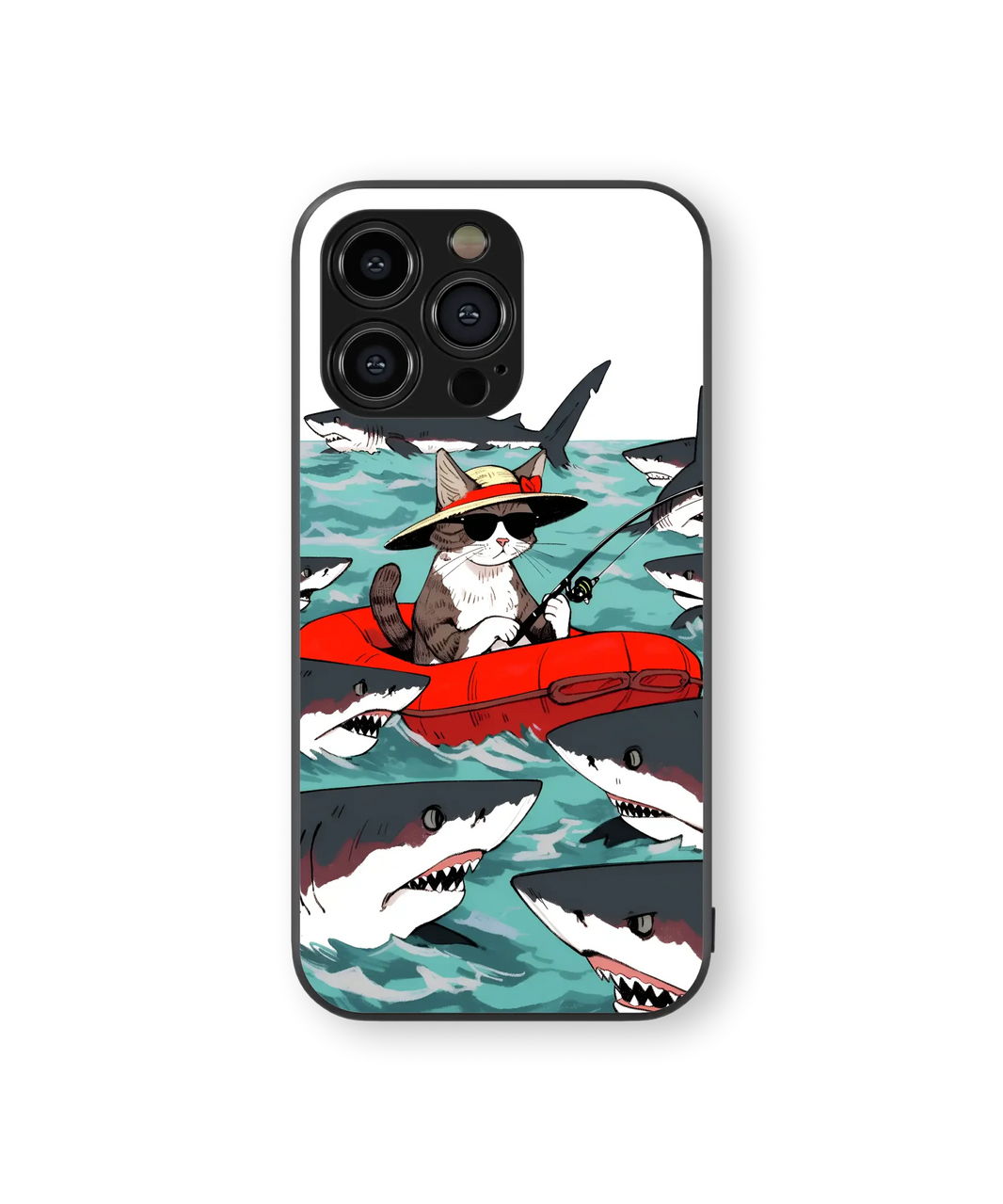 Adventurous Cat Fishing | Shark Encounter Series | Premium Glass Back Case