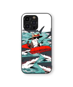 Adventurous Cat Fishing | Shark Encounter Series | Premium Glass Back Case