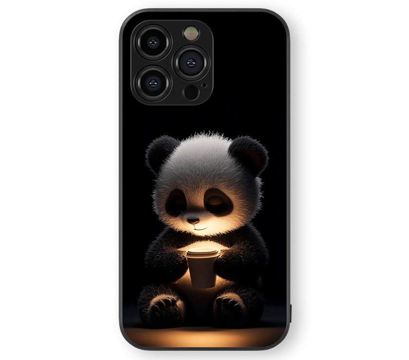 Cute Panda Glow Premium Glass Mobile Cover