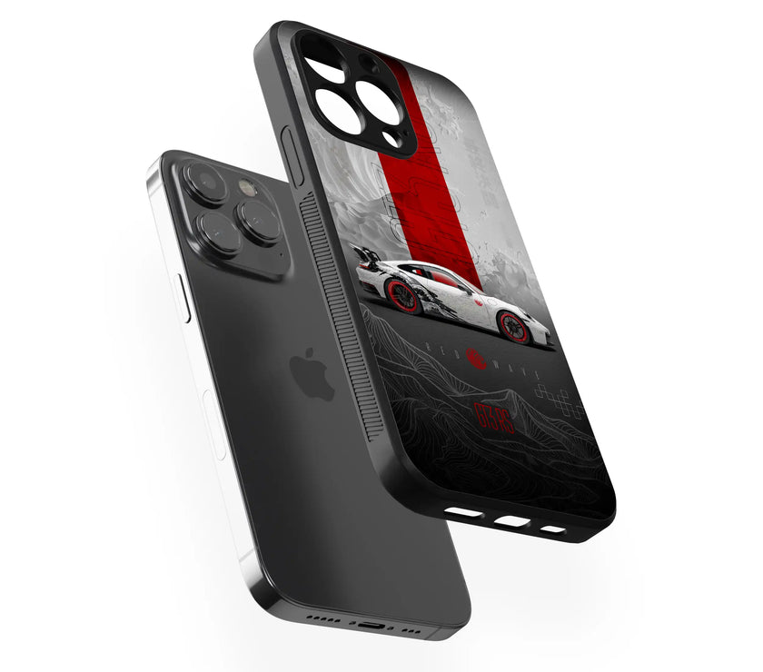 High-Speed Porsche | Red Wave Series | Premium Glass Back Case