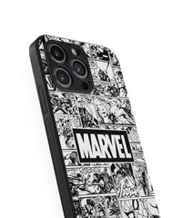 Marvel Comic Grid – Classic Black & White | Premium Glass Back Mobile Cover