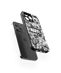 Marvel Comic Grid – Classic Black & White | Premium Glass Back Mobile Cover