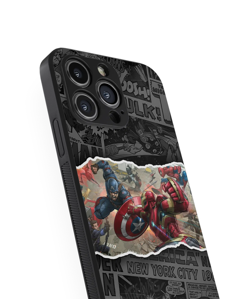 Epic Superhero Clash Premium Glass Mobile Cover